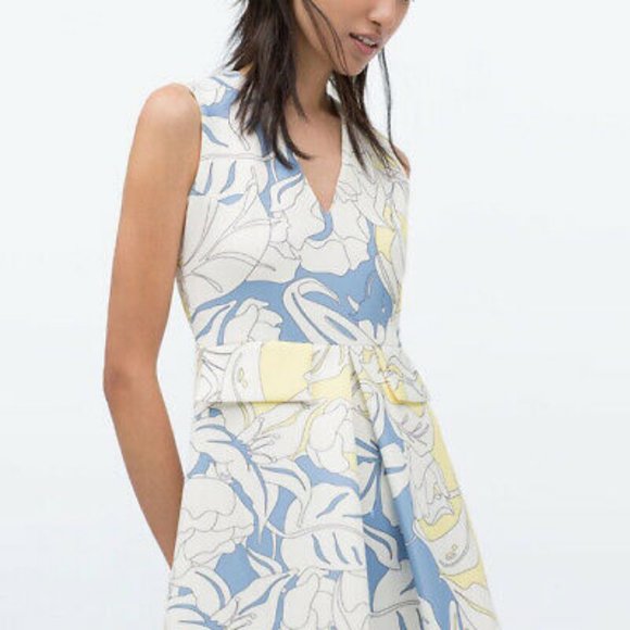 ZARA TROPICAL FLORAL PRINT DRESS - Picture 8 of 9